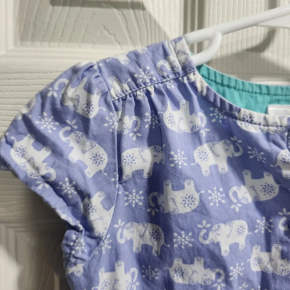Gymboree Girls Romper‎ 5T Purple Elephant Print 100% Cotton Teal Belt Pockets